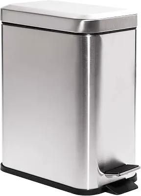 BINO | Rectangular Step Trash Can | 1.3 Gallon/5 Liter Stainless Steel Trash Can with Lid | Home or Office Bathroom Trash Cans with Lids | Kitchen Garbage Can with Non-Slip Stepper | Brushed Steel
