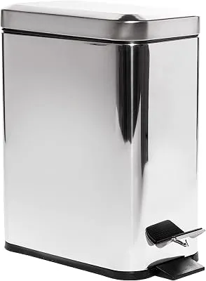 BINO | Rectangular Step Trash Can | 1.3 Gallon/5 Liter Stainless Steel Trash Can with Lid | Home or Office Bathroom Trash Cans with Lids | Kitchen Garbage Can with Non-Slip Stepper | Brushed Steel