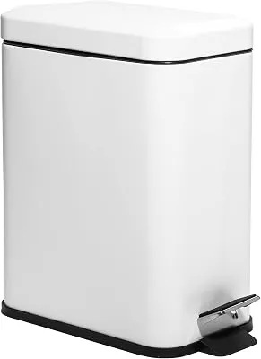 BINO | Rectangular Step Trash Can | 1.3 Gallon/5 Liter Stainless Steel Garbage Can with Lid, Non-Slip Stepper for Home Office Bathroom Kitchen | Matte White
