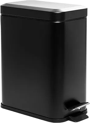 BINO | Rectangular Step Trash Can | 1.3 Gallon/5 Liter Stainless Steel Trash Can with Lid | Home or Office Bathroom Trash Cans with Lids | Kitchen Garbage Can with Non-Slip Stepper | Matte Black