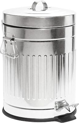 BINO Round Step Trash Can with Lids, Stainless Steel Small Garbage Can For Home, Office, Bathroom, Kitchen with Non-Slip Stepper, Galvanized Steel (1.3 Gallon/5 Liter)