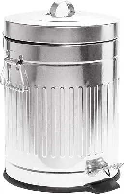 BINO Round Step Trash Can with Lids, Stainless Steel Small Garbage Can For Home, Office, Bathroom, Kitchen with Non-Slip Stepper, Galvanized Steel (1.3 Gallon/5 Liter)