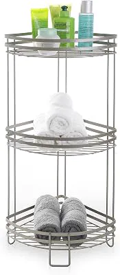BINO 3-Tier Corner Spa Tower | 'Lafayette' Rust-Resistant | Nickel | Steel Corner Shower Organizer Stand | Decor | Bathroom Vanity Accessories and Display
