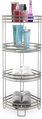BINO 4-Tier Corner Spa Tower | 'Lafayette' Rust-Resistant | Nickel | Steel Corner Shower Organizer Stand | Decor | Bathroom Vanity Accessories and Display