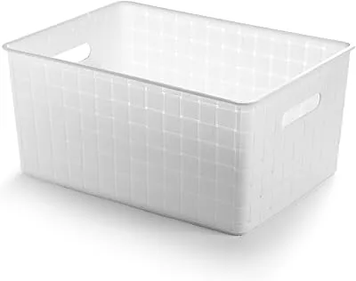 BINO Plastic Basket, Large, White - Multi-Use Storage Basket, Rectangular Cabinet Organizer, Baskets for Organizing with Handles, Home & Office Organization and Storage