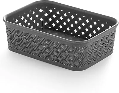 BINO | Plastic Basket, Small - Grey | THE PLAIT COLLECTION | Multi-Use Storage Bins | Durable, Drawer & Cabinet-Friendly | Storage Baskets for Organizing | Pantry, Bathroom & Closet Organizer