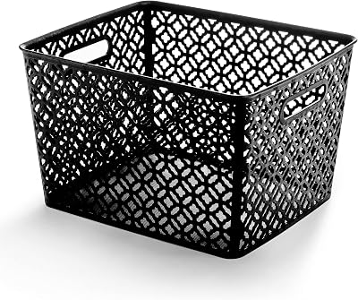 BINO l Plastic Storage Bins, XLarge - Black l THE BLOSSOM COLLECTION l Multi-Use Organizer Bin l Built-in Handles l Plastic Woven Basket for Organizing l Pantry Storage Basket l Home Organizing Basket