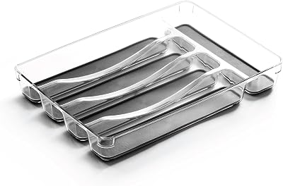 BINO 5-Slot Silverware Organizer for Drawer | Plastic Utensil Organizer for Kitchen Drawers | Silverware Tray for Drawer Organization | Utensil Kitchen Drawer Organizer w/Grip Lining (Grey)
