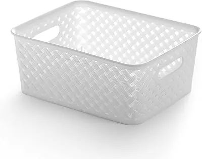 BINO | Plastic Basket, Medium - White | THE PLAIT COLLECTION | Multi-Use Storage Bins | Durable, Drawer & Cabinet-Friendly | Storage Baskets for Organizing | Pantry, Bathroom & Closet Organizer