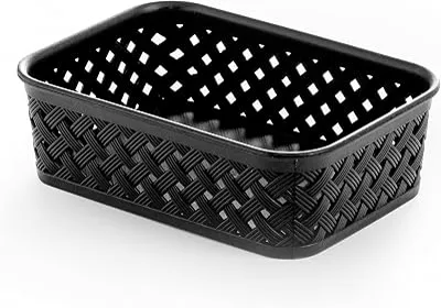 BINO | Plastic Basket, Small - Black | THE PLAIT COLLECTION | Multi-Use Storage Bins | Durable, Drawer & Cabinet-Friendly | Storage Baskets for Organizing | Pantry, Bathroom & Closet Organizer