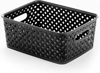 BINO | Plastic Basket, Medium - Black | THE PLAIT COLLECTION | Multi-Use Storage Bins | Durable, Drawer & Cabinet-Friendly | Storage Baskets for Organizing | Pantry, Bathroom & Closet Organizer