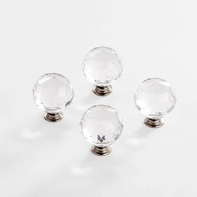 BINO 4-Pack Crystal Drawer Knobs - 1.5" Diameter (38mm), Satin Nickel - Dresser Knobs for Dresser Drawers Crystal Knobs and Pulls Handles