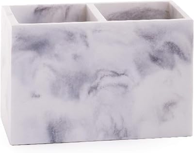BINO | Multi-Purpose 2 Compartment Organizer - Elegant Makeup Brush & Toothbrush Holder for Bathroom and Vanity | Marble Stylish Accessories for Organization