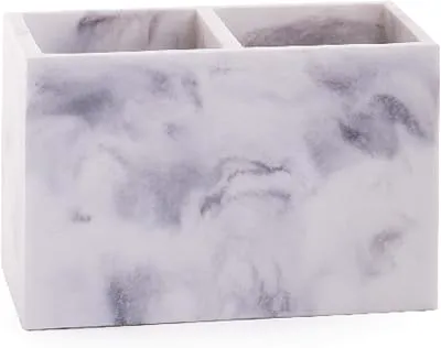 BINO | Multi-Purpose 2 Compartment Organizer - Elegant Makeup Brush & Toothbrush Holder for Bathroom and Vanity | Marble Stylish Accessories for Organization