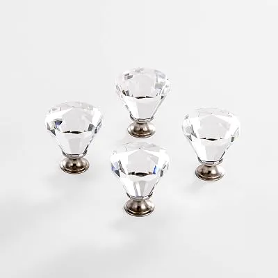 BINO 4-Pack Crystal Drawer Knobs - 1.5" Diameter (38mm), Satin Nickel - Dresser Knobs for Dresser Drawers Crystal Knobs and Pulls Handles