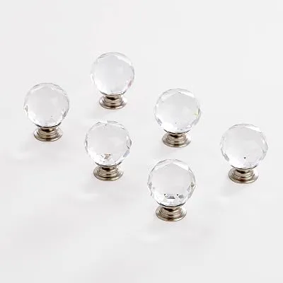 BINO 6-Pack Crystal Drawer Knobs - 1.25" Diameter (32mm), Satin Nickel - Dresser Knobs for Dresser Drawers Crystal Knobs and Pulls Handles