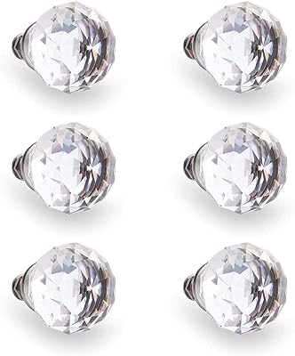 BINO 6-Pack Crystal Drawer Knobs - 1.25" Diameter (32mm), Satin Nickel - Dresser Knobs for Dresser Drawers Crystal Knobs and Pulls Handles