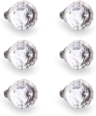 BINO 6-Pack Crystal Drawer Knobs - 1.25" Diameter (32mm), Satin Nickel - Dresser Knobs for Dresser Drawers Crystal Knobs and Pulls Handles