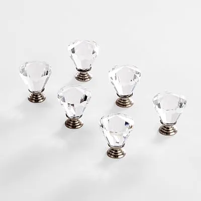 BINO 6-Pack Crystal Drawer Knobs - 1.25" Diameter (32mm), Satin Nickel - Dresser Knobs for Dresser Drawers Crystal Knobs and Pulls Handles