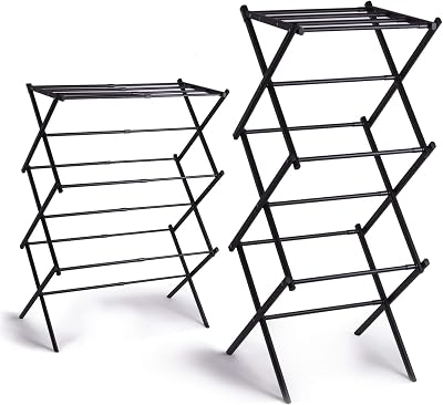 BINO 3-Tier Collapsible Drying Racks | Black | Laundry Foldable Rack | Air Drying & Hanging | Foldable Portable Indoor & Outdoor | Space Saving Clothes Dryer Stand