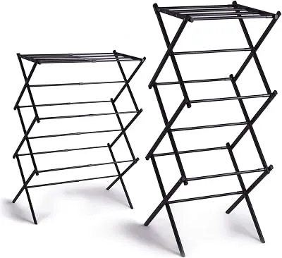 BINO 3-Tier Collapsible Drying Racks | Black | Laundry Foldable Rack | Air Drying & Hanging | Foldable Portable Indoor & Outdoor | Space Saving Clothes Dryer Stand