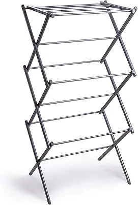 BINO 3-Tier Collapsible Drying Racks | Silver | Air Drying & Hanging | Foldable Portable Indoor & Outdoor | Space Saving Clothes Dryer Stand | Home Dorm Apartment Essentials