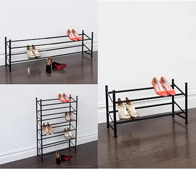 BINO Stackable 2 Tier Expandable Shoe Rack - 6-12 Pair Shoe Shelf Tower Storage Organizer, Black