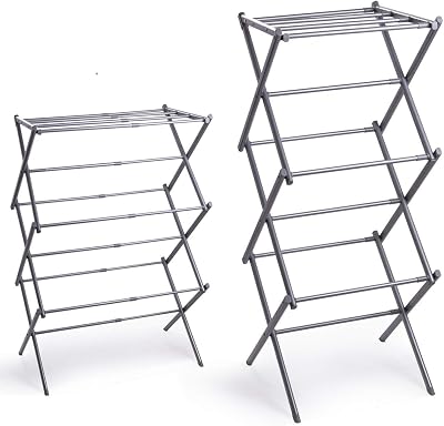 BINO 3-Tier Collapsible Drying Racks | Silver | Laundry Foldable Rack | Air Drying & Hanging | Foldable Portable Indoor & Outdoor | Space Saving Clothes Dryer Stand