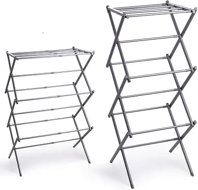 BINO 3-Tier Collapsible Drying Racks | Silver | Laundry Foldable Rack | Air Drying & Hanging | Foldable Portable Indoor & Outdoor | Space Saving Clothes Dryer Stand