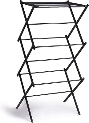 BINO 3-Tier Collapsible Drying Racks | Black | Air Drying & Hanging | Foldable Portable Indoor & Outdoor | Space Saving Clothes Dryer Stand | Home Dorm Apartment Essentials