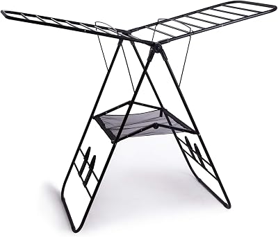 BINO Gullwing Steel Drying Rack Foldable, Sturdy, and Collapsible Laundry Solution - Collapsing Laundry Drying Rack - Space Saving - Home Essentials (Black)
