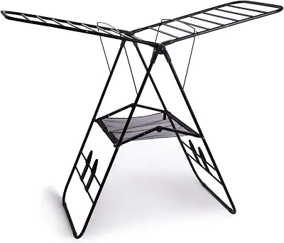 BINO Gullwing Steel Drying Rack Foldable, Sturdy, and Collapsible Laundry Solution - Collapsing Laundry Drying Rack - Space Saving - Home Essentials (Black)