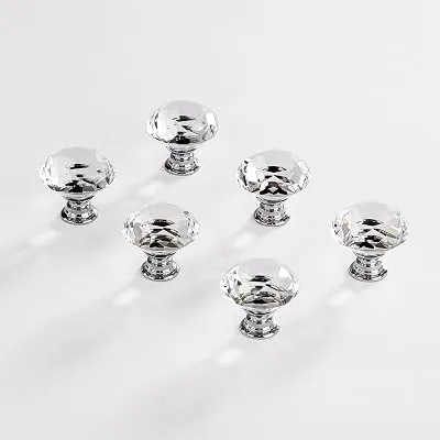 BINO 6-Pack Crystal Drawer Knobs - 1.25" Diameter (32mm), Chrome - Dresser Knobs for Dresser Drawers Crystal Knobs and Pulls Handles
