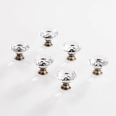 BINO 6-Pack Crystal Drawer Knobs - 1.25" Diameter (32mm), Bronze - Dresser Knobs for Dresser Drawers Crystal Knobs and Pulls Handles