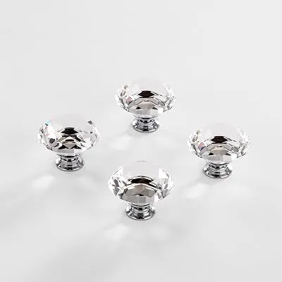 BINO 4-Pack Crystal Drawer Knobs - 1.5" Diameter (38mm), Chrome - Dresser Knobs for Dresser Drawers Crystal Knobs and Pulls Handles