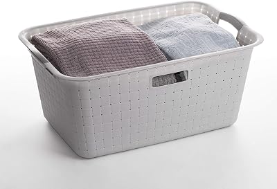 BINO Woven Plastic Laundry Hamper Storage Basket, Light Grey(2 pack)