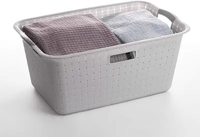 BINO Woven Plastic Laundry Hamper Storage Basket, Light Grey(2 pack)