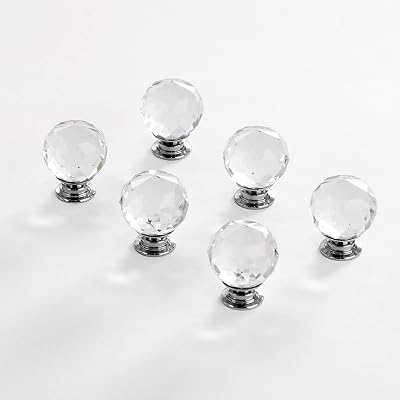 BINO 6-Pack Crystal Drawer Knobs - 1.25" Diameter (32mm), Chrome - Dresser Knobs for Dresser Drawers Crystal Knobs and Pulls Handles