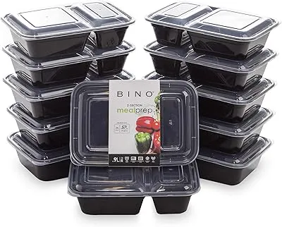 BINO | Food Containers with Cover | Light Blue 12-Piece Set, 30 oz. 2 Compartments | Meal Storage Containers| Microwave-Safe, Freezer-Safe, and Dishwasher-Safe, BPA-Free Plastic Containers with Lids