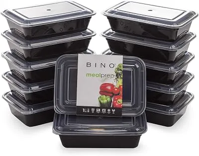 BINO | Food Containers with Cover, Black 12-Piece Set | Meal Storage Containers with Lids | Microwave-Safe, Freezer-Safe, and Dishwasher-Safe Containers with Lids | BPA-Free Food Storage Set