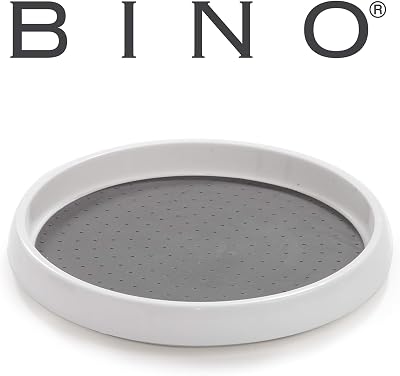 BINO 9-Inch Lazy Susan Turntable Spice Organizer, White - Plastic Rotating Lazy Susan Organizer Tray for Kitchen Pantry, Refrigerator, Freezer, Cabinet, and Countertops