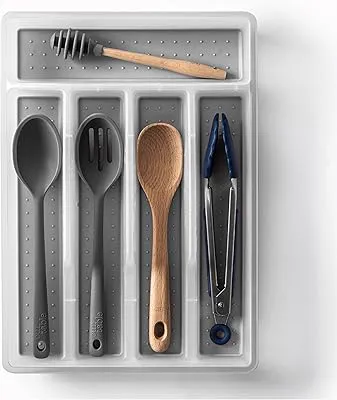 BINO | 5-Slot Silverware Organizer | Small Frosted Cutlery Tray | Silverware Storage for Drawer | BPA-Free Plastic Organizers with Soft-Grip Lining and Rounded Corners