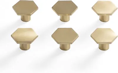 BINO 6-Pack Cabinet Knobs - 1.33" Diameter (34mm), Brass - Dresser Knobs for Dresser Drawer Knobs and Pulls Knobs and Pulls Handles