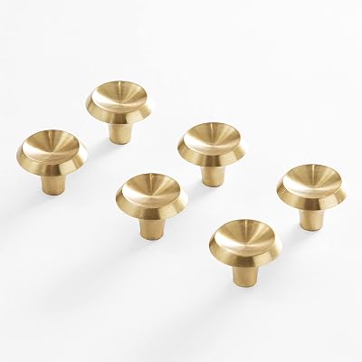 BINO 6-Pack Cabinet Knobs - 1.33" Diameter (34mm), Brass - Dresser Knobs for Dresser Drawer Knobs and Pulls Knobs and Pulls Handles