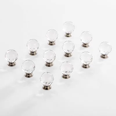 BINO 12-Pack Crystal Cabinet Knobs Drawer Pull Handles - 1.25" Diameter (32mm), Satin Nickel - Dresser Knobs for Dresser Drawers Crystal Knobs and Pulls Handles