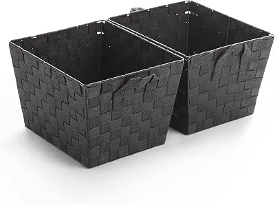 BINO Woven Strap Storage Basket With Built-In Carry Handles | Stylish Storage Organizer | Decorative Home Storage | Neat And Tidy Organizer, Home Essentials (Large- Dark Grey, 2-Pack)