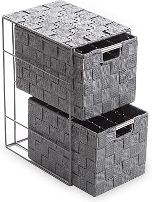 BINO Woven Strap 2 Drawer Storage Tower - Light Grey - Vertical Dresser Storage Tower, Easy Pull Fabric Bins