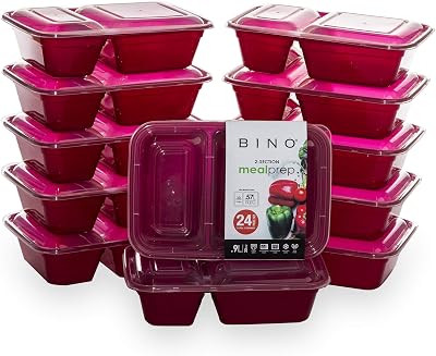 BINO | Food Containers with Cover | Red 12-Piece Set, 30 oz. 2 Compartments | Meal Storage Containers | Microwave & Dishwasher Safe, Freezer-Safe | BPA-Free Plastic with Lids