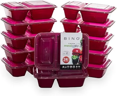 BINO | Food Containers with Cover | Red 12-Piece Set, 30 oz. 2 Compartments | Meal Storage Containers | Microwave & Dishwasher Safe, Freezer-Safe | BPA-Free Plastic with Lids