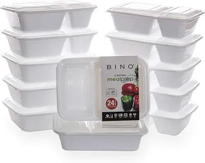 BINO | White 12-Piece Food Containers with Cover, 30 oz. 1 Compartment Meal Storage Set | Microwave, Freezer, Dishwasher Safe, BPA-Free Plastic Containers with Lids